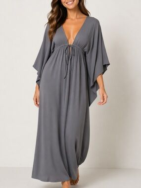 239. COLDESINA Gray Maxi Gown with Kimono Sleeves Kaftan | O/S